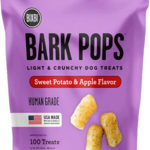 BIXBI Bark Pops, Sweet Potato and Apple (4 oz, 1 Pouch) - Crunchy Small Training Treats for Dogs