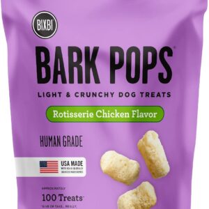 BIXBI Bark Pops, Rotisserie Chicken (4 oz, 1 Pouch) - Crunchy Small Training Treats for Dogs