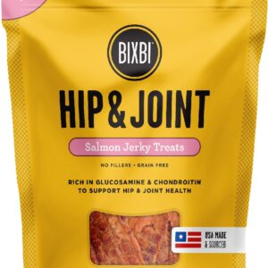 BIXBI Hip & Joint Support Salmon Jerky Dog Treats, 4 oz - USA Made Grain Free Dog Treats