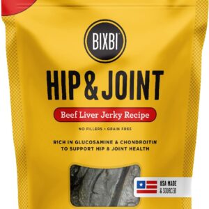 BIXBI Hip & Joint Support Beef Liver Jerky Dog Treats, 5 oz - USA Made Grain Free Dog Treats