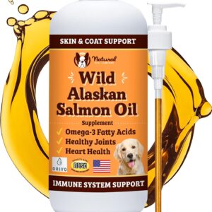 Natural Dog Company Wild Alaskan Salmon Oil Formula with Omega 3, Fish Oil for Dogs Supplement, Skin & Coat Dog Oil, Itchy Relief, Immune Support for Joints & Heart, Food Topper, 16 oz.