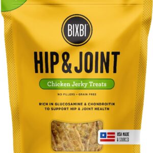 BIXBI Hip & Joint Support Chicken Jerky Dog Treats, 5 oz - USA Made Grain Free Dog Treats