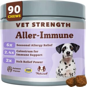 Natural Dog Company Aller Immune Chews 90 ct, Vet Strength High-Concentration Senior Dog Allergy Relief with 2.4X Colostrum, 2X Salmon Oil & 1.5X Probiotics, Supports Immune, Skin, Coat & Gut Health