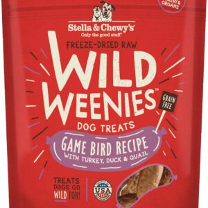 Stella & Chewy's Freeze-Dried Raw Wild Weenies Dog Treats -  All-Natural Game Bird Recipe with 97% Turkey, Duck & Quail - USA Made - 3.25 oz Bag