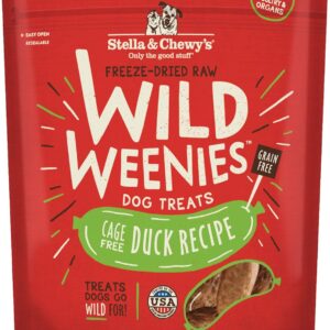 Stella & Chewy's Freeze-Dried Raw Wild Weenies Dog Treats - All-Natural Cage-Free Duck Recipe  - USA Made - 3.25 oz Bag