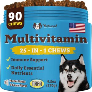 Natural Dog Company Multivitamin Chews (90 Pieces),  Peanut Butter & Bacon Flavor, Supports Immune System, Antioxidant