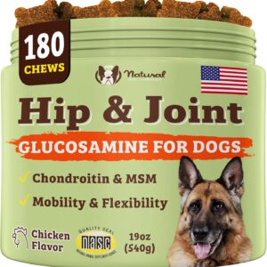 Natural Dog Company Hip & Joint Chews for Dogs with Glucosamine, Chicken Flavor, Natural Pain Relief Joint Supplement. 90 Ct