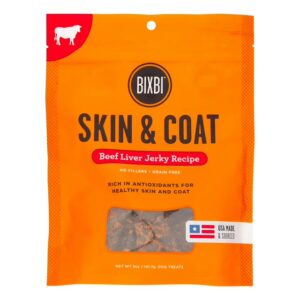 BIXBI Skin & Coat Support Beef Liver Jerky Dog Treats, 12 oz - USA Made Grain Free Dog Treats
