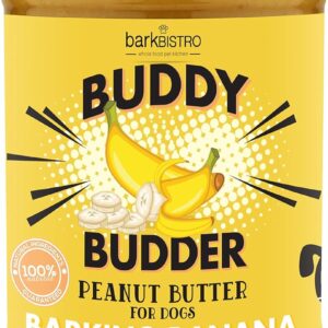 BUDDY BUDDER Barkin' Banana, 100% Natural Dog Peanut Butter, Dog Treat, Made in USA (17oz Jars)