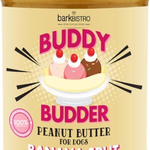 BUDDY BUDDER Banana Split, 100% Natural Peanut Butter, Healthy Dog Treats, Stuff in Toy, Pill Pocket, Made in USA, 17 oz Jars