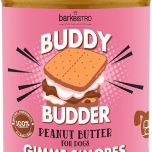 BUDDY BUDDER Gimme S'Mores, 100% Natural Dog Peanut Butter, Healthy Peanut Butter Dog Treats, Stuff in Toy, Dog Pill Pocket, Made in USA, (17 oz Jars)