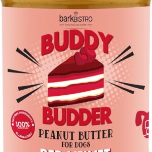 BUDDY BUDDER Red Velvet Cake, 100% Natural Healthy Peanut Butter Dog Treats, Stuff in Toy, Dog Pill Pocket, Made in USA, (17 oz Jars)